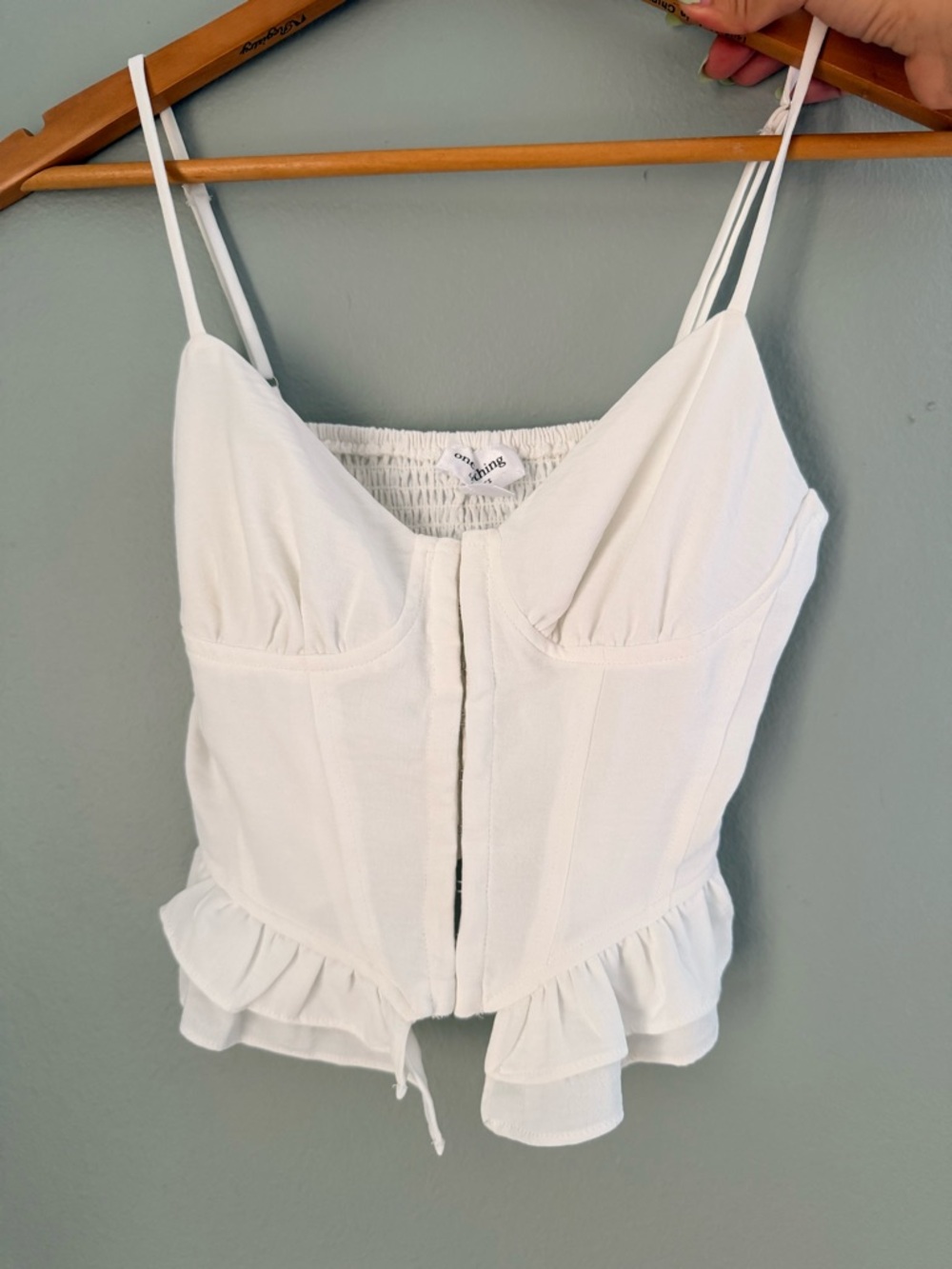 White Ruffle Hem Corset Tank Top